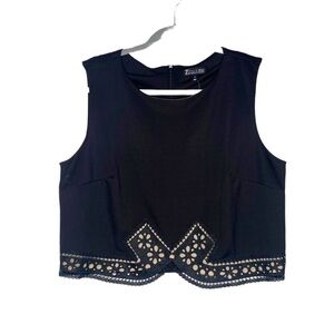 New York & Co. Women's Black & Tan Cropped Lace Trim Sleeveless Blouse size XL